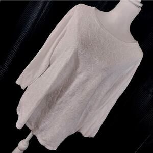 LOFT PLUS! SWEET WHITE ON WHITE EMBROIDERED DAISY PRINT 3/4 SLEEVE TOP! SZ 14